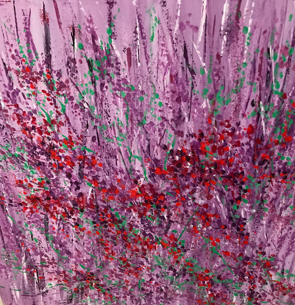 Pink flowers, wild flowers, Acrylic painting, Abstract