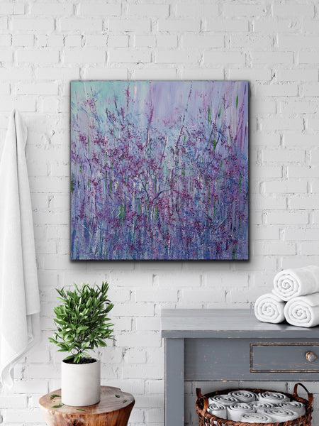 Acrylic painting, abstract landscape, lavender