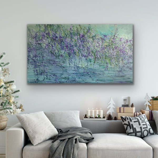 Abstract Acrylic Painting, Pond, Artist in Toronto, Nature, Blue